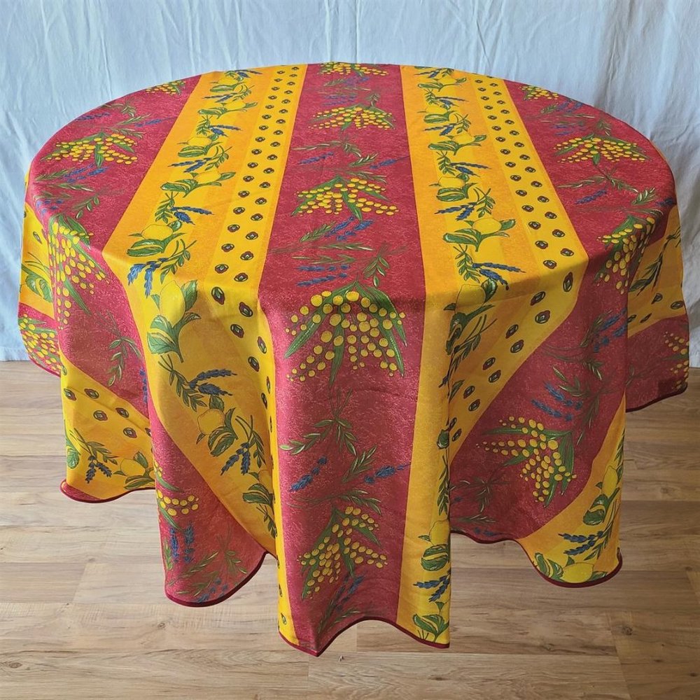 64" ROUND LEMONS, LAVENDER RED PROVENC TABLECLOTH
